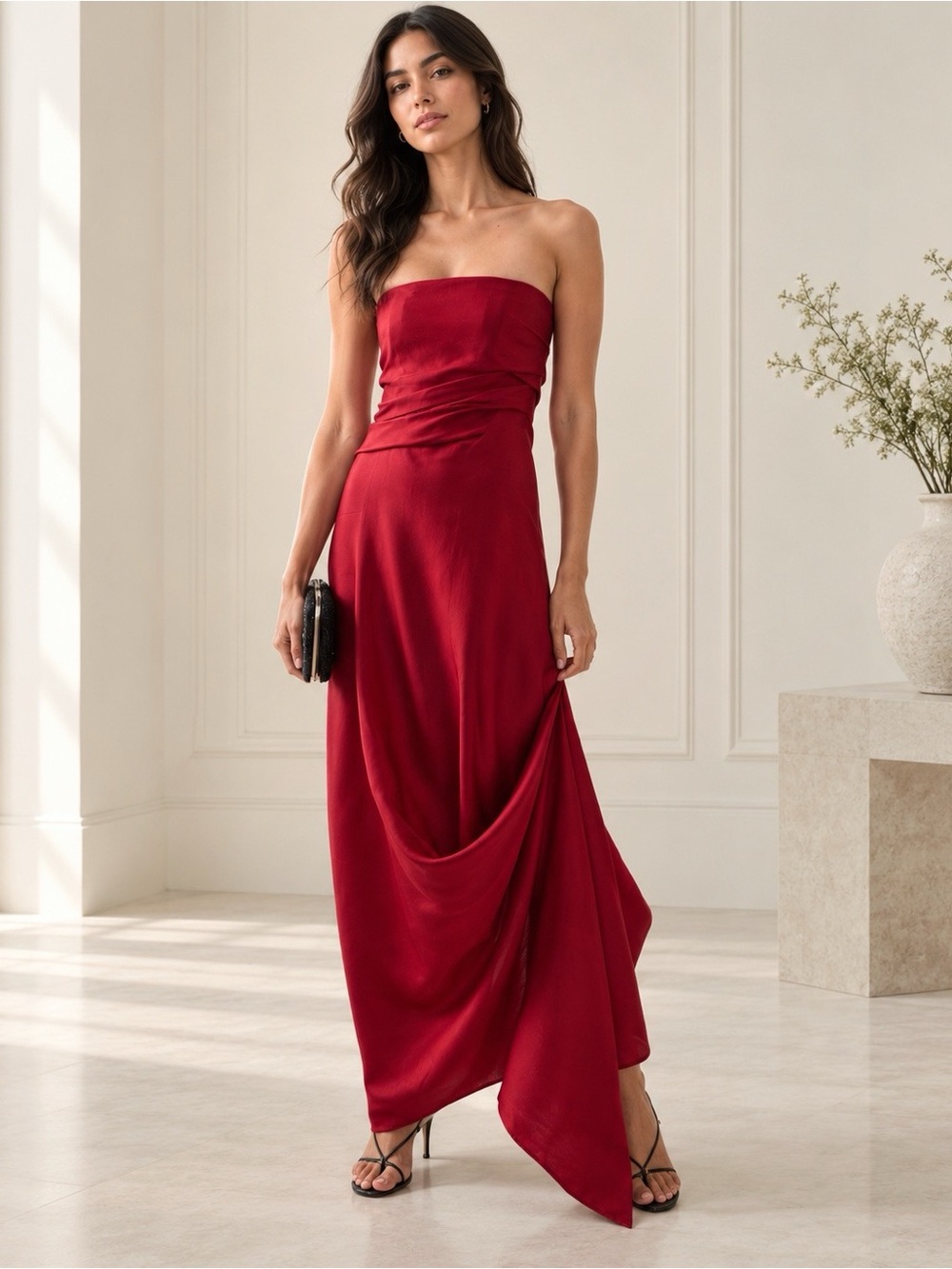 NWT STAUD Caravaggio Draped wool blend Maxi Dress in Deep Red Size 4